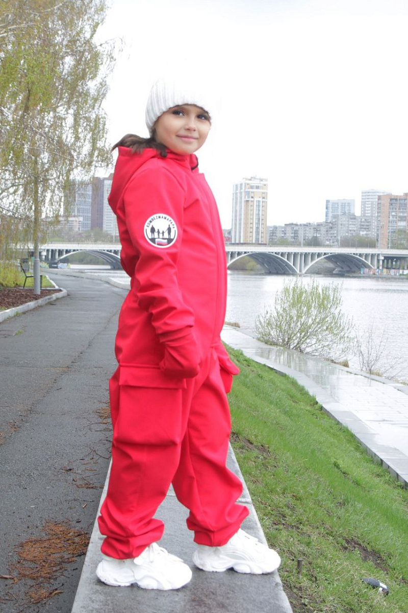 Детский комбинезон Форсаж softshell  модель спорт красный